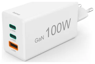 Hama ładowarka sieciowa mini 100W GaN PD/QC 2x USB-C, 1x USB-A biała - Ładowarki do telefonów - miniaturka - grafika 1