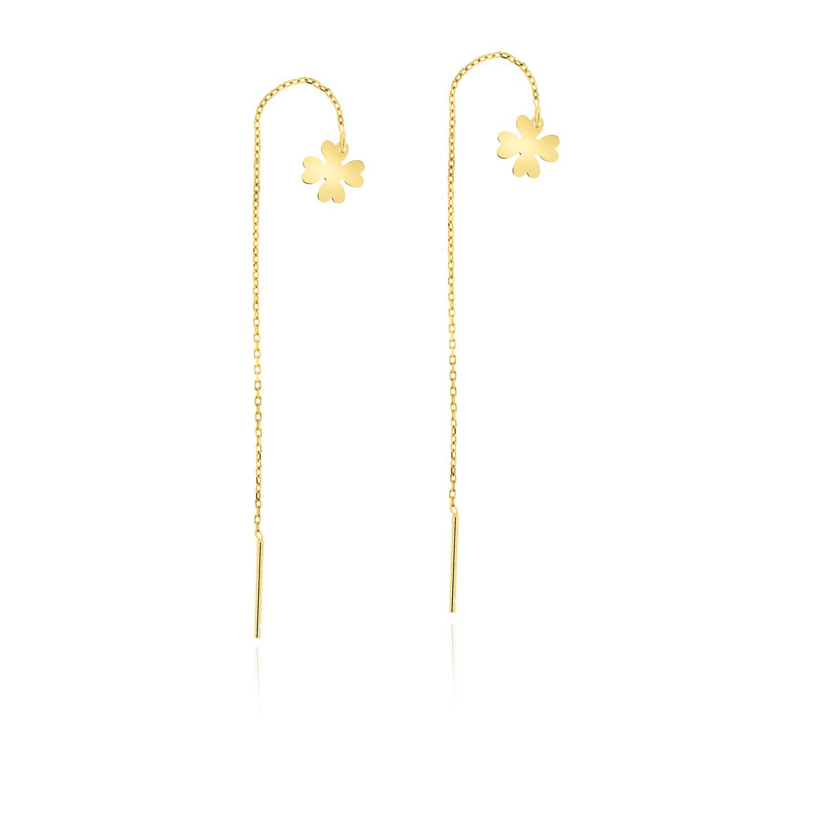 Złote przeciągane kolczyki z czterolistnymi koniczynami pr. 585