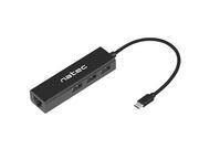 Adaptery i przejściówki - Natec Hub USB 3x USB-C 2.0 + RJ45 Butterfly czarny NHU-1451 - miniaturka - grafika 1