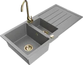 Zlewozmywaki z baterią - Mexen Andres zlewozmywak granitowy 1,5-komorowy z ociekaczem i baterią kuchenną Telma, szary - 6515-71-670200-50 - miniaturka - grafika 1