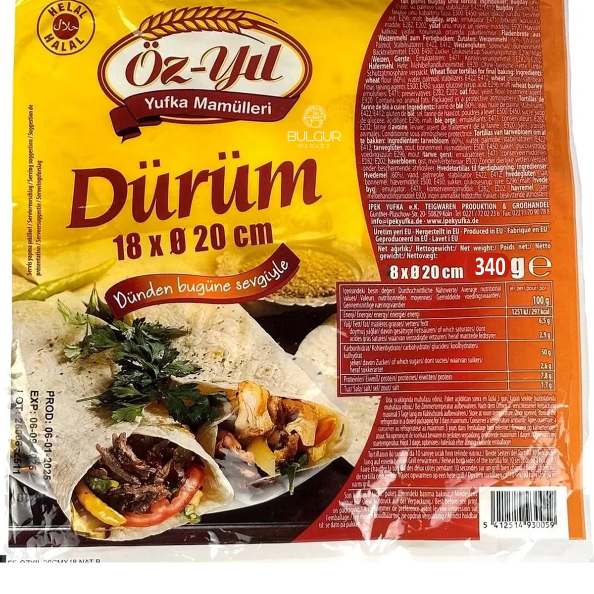 Lavasz Chleb Turecki 340g Ozyil 8 szt. 20 cm lawasz do kebaba dürüm