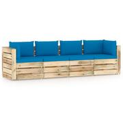 Meble ogrodowe - Ogrodowa sofa 4-os z poduszkami, impregnowane na zielono drewno Lumarko - miniaturka - grafika 1