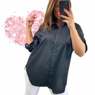 Koszule damskie - ELEGANCKA KOSZULA BAWEŁNIANA wygodna rozpinana długa czarna 46 48 3XL 4XL - miniaturka - grafika 1