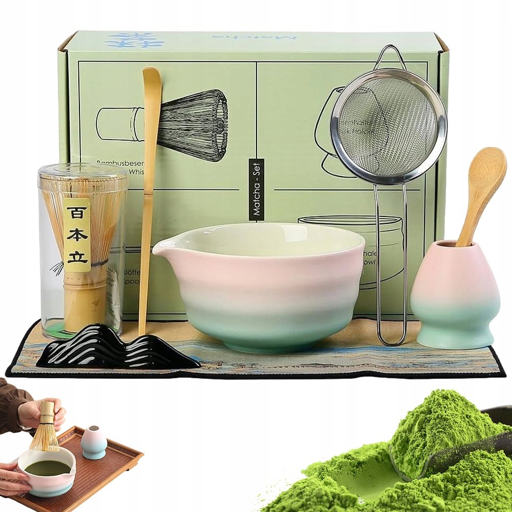 Zestaw Prezentowy Do Herbaty Matcha Miotełka Podstawka Łyżeczka 8SZT