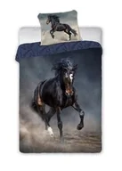 Pościel dla dzieci - Faro Pościel bawełniana 160x200 koń tornado czarny granatowa Horses 004 młodzieżowa poszewka 70x80 - miniaturka - grafika 1