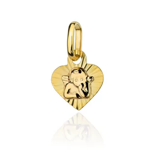 Medalik złoty z aniołkiem w diamentowanym sercu - Biżuteria religijna - miniaturka - grafika 1