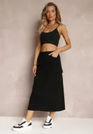 Spódnice - Czarna Spódnica Jeansowa Midi Typu Cargo z Kieszeniami Dyleta - miniaturka - grafika 1