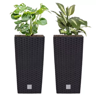 Komplet 2x Doniczka wysoka Rattan 22,5x22,5x42,1 cm wkład 8 L antracytowy - Donice - miniaturka - grafika 1