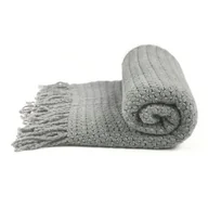 Koce - Koc dzianinowy z frędzlami szary - miniaturka - grafika 1