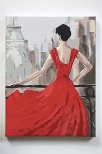 Kobieta w Paryżu, czerwona suknia, wieża Eiffla, malowanie po numerach, blejtram - Malowanie po numerach - miniaturka - grafika 1