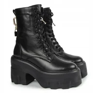 Botki damskie - Carinii B9923-E50 czarne botki workery damskie klocek platforma modne - miniaturka - grafika 1