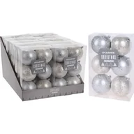 Bombki - Bombka plastikowa beżowo-srebrna 8 cm 6 sztuk mix - miniaturka - grafika 1