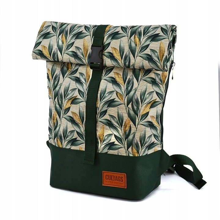 Plecak Miejski Light Handy Roll-Top Zwijany Elegancki Lekki Rośliny Butelkowy Zielony 011-912.008