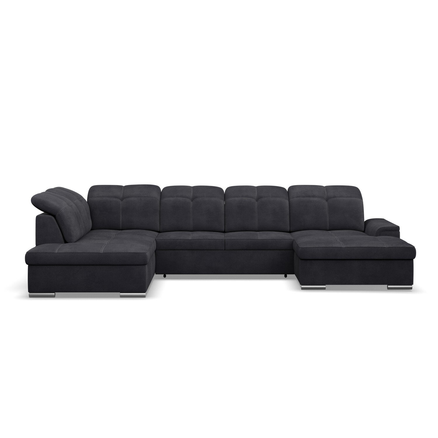 Narożnik Lord - wersja pełna, 344 x 215 x 104, LEWY, ciemnoszary, funkcja spania: mechanizm delfin, pojemnik na pościel: rozkładana leżanka