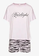 Piżamy damskie - Fioletowy Bawełniany Komplet Piżamowy T-shirt i Szorty w Zebrę Milavira - miniaturka - grafika 1