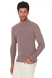 Bluzy męskie - Trendyol Męska bluza z wysokim dekoltem, gładka, wąska bluza, kolor norek, 2XL, Kolor norek, XXL - grafika 1