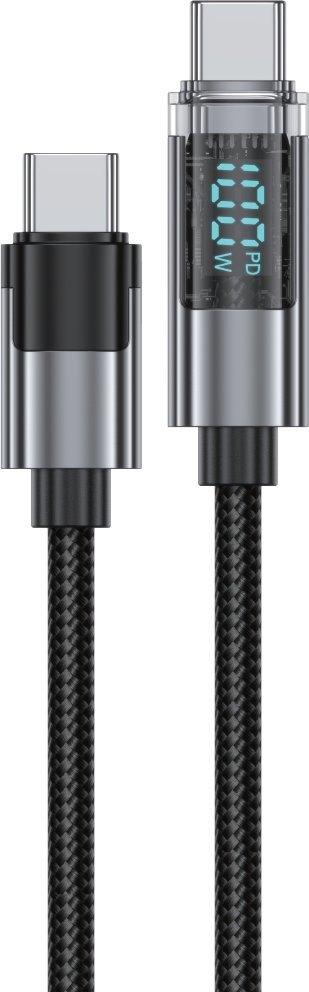 ForCell Encore Energy kabel z wyświetlaczem USB-C x2 5A przewód QC PD 100W do ładowania i transferu danych 100 cm braided czarny EE154-CC