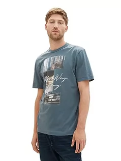 Koszulki męskie - TOM TAILOR Męski t-shirt z nadrukiem fotograficznym z bawełny, 32506-dusty dark teal, XL - grafika 1