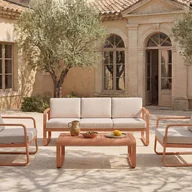 Meble ogrodowe - Meble ogrodowe aluminiowe: 1 sofa 3-osobowa, 2 fotele i 1 stolik kawowy - Miedziany z beżowymi poduszkami - LOMIA od MYLIA - miniaturka - grafika 1