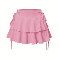 Spódnice - TEMU Stylowa Różowa Mini Spódniczka z Falbanką dla Kobiet - Seksowny Marszczony Design, Mieszanka Poliestru i Elastanu, Możliwość Prania w Pralce, - miniaturka - grafika 1