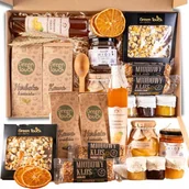 Zestawy upominkowe - Mega zestaw prezentowy duży kosz box polski herbata kawa miód syrop cytryny - miniaturka - grafika 1