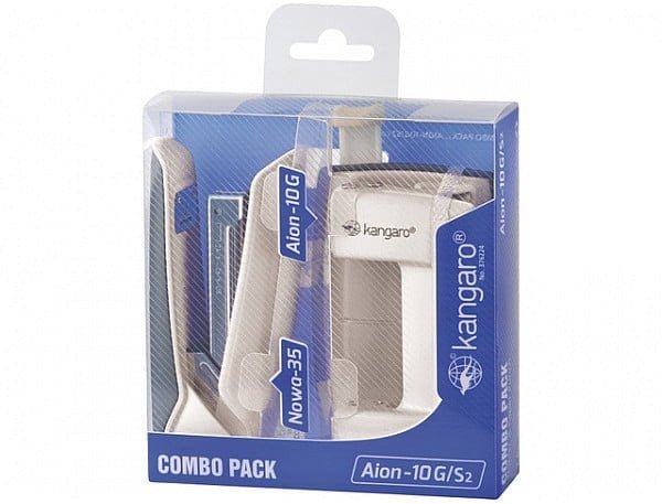Kangaro Zestaw zszywacz Nowa-35 + dziurkacz Aion-10G, pudełko z zawieszką, biały
