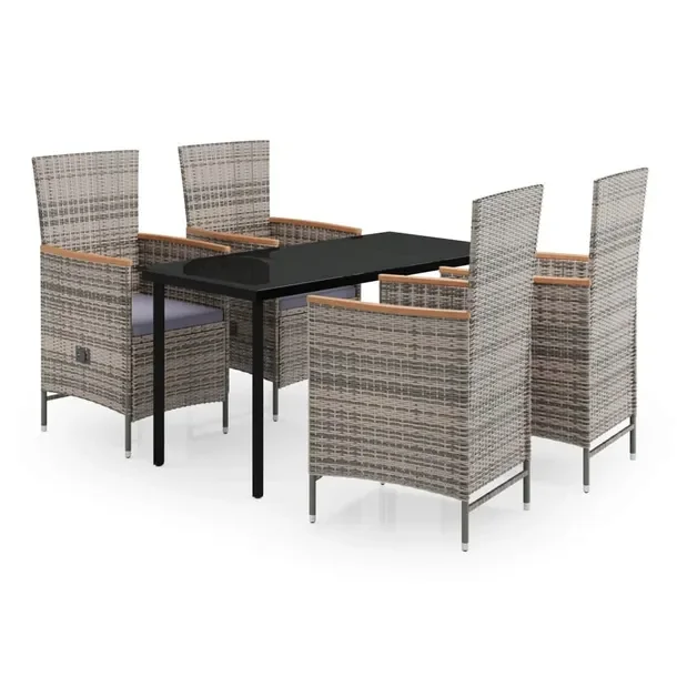 Stylowy zestaw mebli ogrodowych szaro-czarny, stół 140x70x74 cm, krzesła