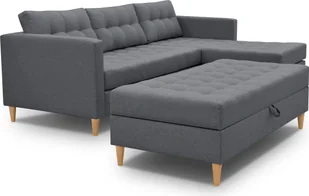 3xEliving narożnik MALORY - nowoczesna rozkładana sofa z podnóżkiem, w kolorze ciemnoszarym, drewniane nóżki, otomana może być zamontowana po obu stronach, szerokość 220 cm, 6 opcji kolorystycznych - Narożniki - miniaturka - grafika 1