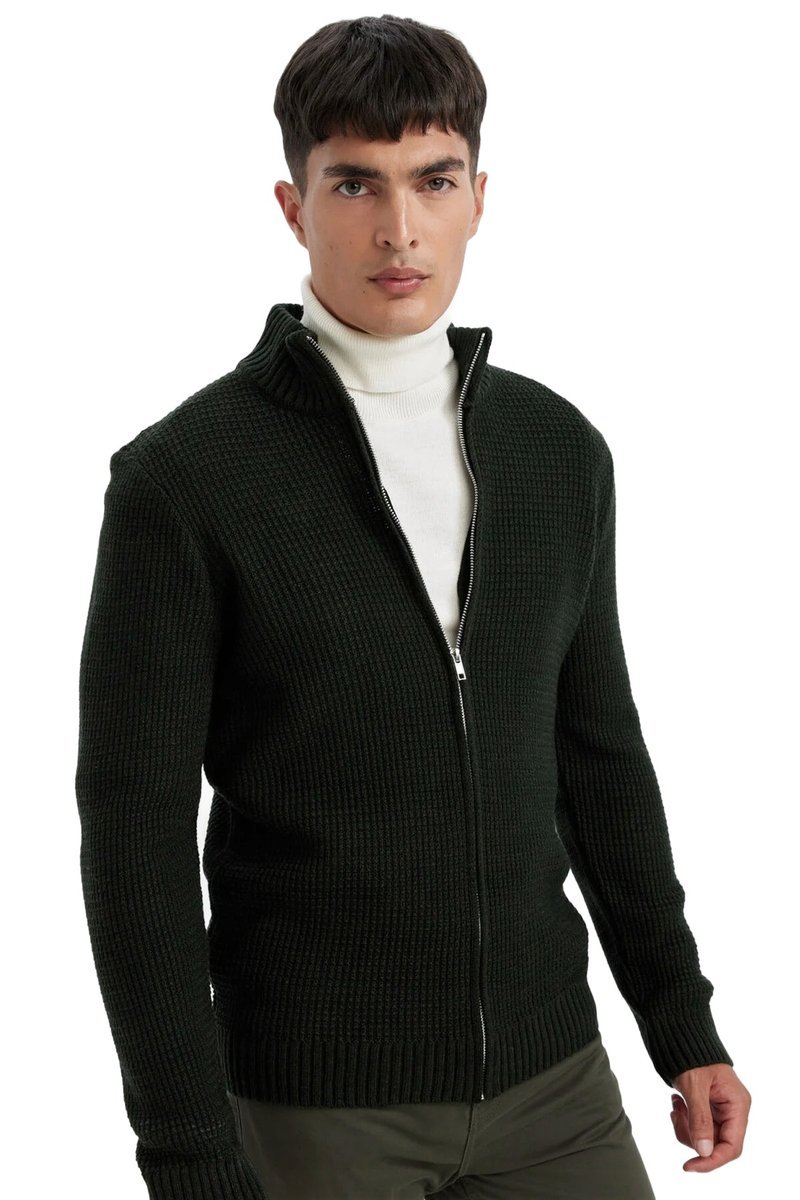 DEFACTO SWETER MĘSKI ROZPINANY Z PÓŁGOLFEM W PRĄŻKI M 5DA