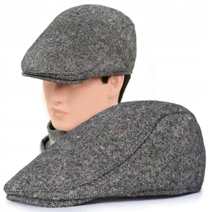 Kaszkiet Męski Zimowy Ocieplany Elegancka Czapka Szary Melanż z Wełną - Czapki męskie - miniaturka - grafika 1