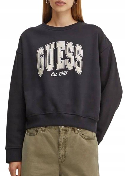 GUESS CZARNA BLUZA BAWEŁNIANA Z LOGO I DŁUGIM RĘKAWEM L GMB