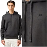 Bluzy męskie - Wrangler SIGN OFF HOODIE czarna bawełniana bluza z kapturem kangurka 3XL - miniaturka - grafika 1