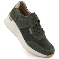 Półbuty damskie - Skórzane sneakersy na koturnie zamszowe zielone Sergio Leone SP104 - miniaturka - grafika 1