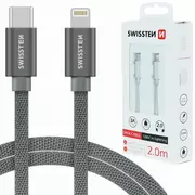 Złącza, przejściówki, adaptery - SWISSTEN Srebrny Kabel USB-C - Lightning 2m 3A do iPhone - miniaturka - grafika 1