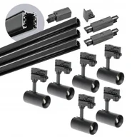 Lampy sufitowe - Zestaw szynowy 3 fazowy 6x Lampa GU10 3x szyna 1m 2x łącznik Czarny - miniaturka - grafika 1