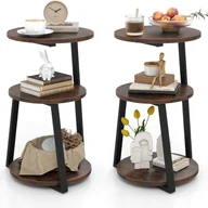 Ławy i stoliki kawowe - Stolik Pomocniczy z 3 Poziomami 62 cm, Stolik Nocny z 3 Półkami Drewnianymi, Stolik Kawowy z Metalową Ramą, Okrągły Stolik w Stylu Industrialnym (2) - miniaturka - grafika 1