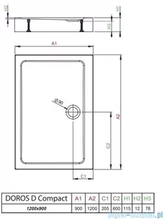 Radaway Doros D Compact Stone brodzik 120x90 biały SDRD1290-05-04S - Brodziki prysznicowe - miniaturka - grafika 2