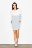 Sukienki - Dwukolorowa SUKIENKA z długimi rękawami | Szary-Ecru L - miniaturka - grafika 1