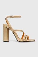 Sandały damskie - Tommy Hilfiger sandały skórzane TH GOLD BLOCK HIGH HEEL kolor złoty FW0FW07753 - miniaturka - grafika 1