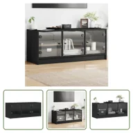 Szafki RTV - The Living Store Szafka pod telewizor ze szklanymi drzwiami czarna 102x37x42 cm - miniaturka - grafika 1