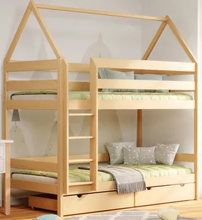 Skandynawskie piętrowe łóżko w kształcie domku z szufladą, sosna - Zuzu 4X 200x90 cm - Łóżka dla dzieci i młodzieży - miniaturka - grafika 1