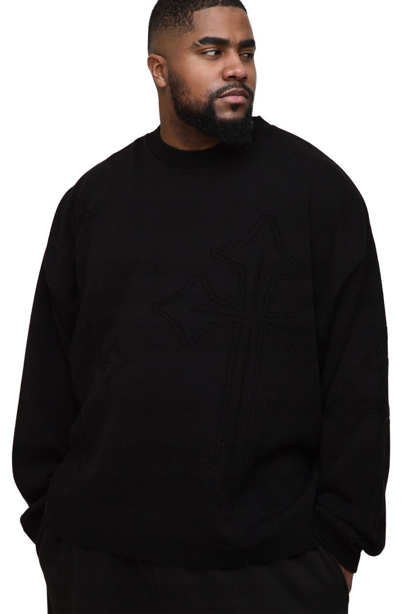 BOOHOOMAN MĘSKI CZARNY SWETER WKŁADANY PRZEZ GŁOWĘ PLUS SIZE XXL Z3A*