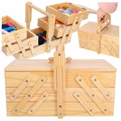 Pasmanteria - Pudełko na przybory do szycia organizer niciarka przybornik krawiecki sosna - miniaturka - grafika 1