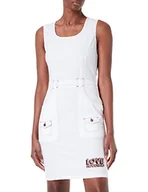 Sukienki - Love Moschino Damska sukienka w stylu tubki, rozciągliwa, bawełniano-lniana, optical white, 38 - miniaturka - grafika 1
