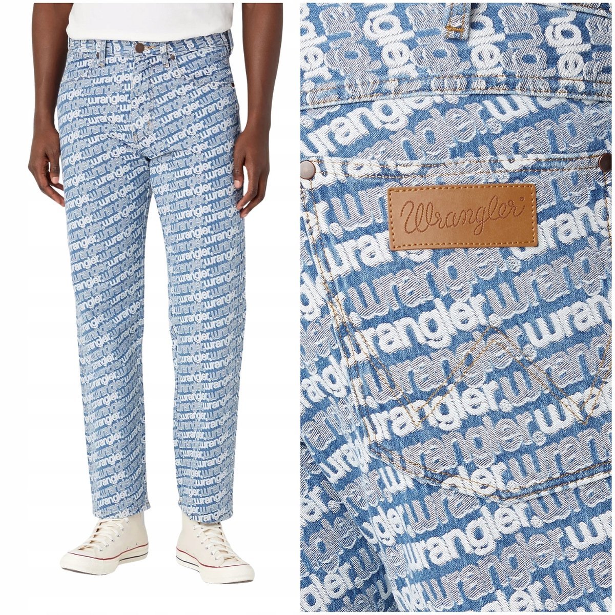 Wrangler FRONTIER luźne proste spodnie jeansowe bez streczu logo W32 L32