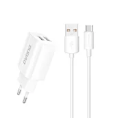Ładowarki do telefonów - Dudao ładowarka sieciowa EU 2x USB 5V/2.4A + kabel USB Typ C biały (A2EU + Type-c white) - miniaturka - grafika 1