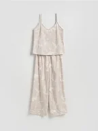 Moda i Uroda OUTLET - Reserved - Wzorzysta dwuczęściowa piżama - beżowy - miniaturka - grafika 1