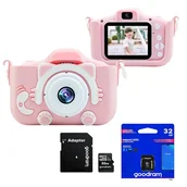 Aparaty Cyfrowe - Aparat Cyfrowy Dla Dzieci Kotek Z Kartą Pamięci 32Gb (Różowy) - miniaturka - grafika 1