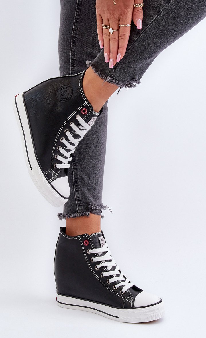 Trampki Damskie Na Koturnie Cross Jeans NN2R4005 Czarne 37