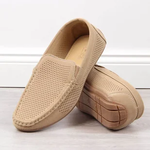 Mokasyny ażurowe slip on NEWS M EVE341 (kolor Beżowy/Kremowy, rozmiar 46) - Slip on męskie - miniaturka - grafika 2